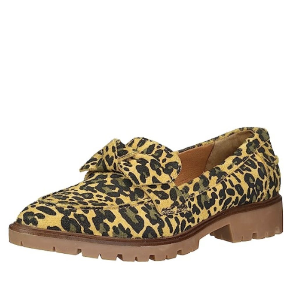 NEW Lucky Brand Tamio Leopard Print Suede Flat Loafer in Inca Gold